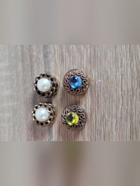 Set of Vintage Button Covers with Pearl and Gem Accents